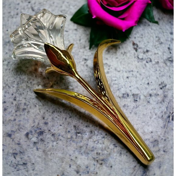 Swarovski Crystal Memories Lily Brooch Flower Pin Gold Tone Swan Signed - Picture 1 of 8
